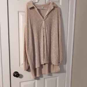 Cato Cream Pleated Button-Front Blouse